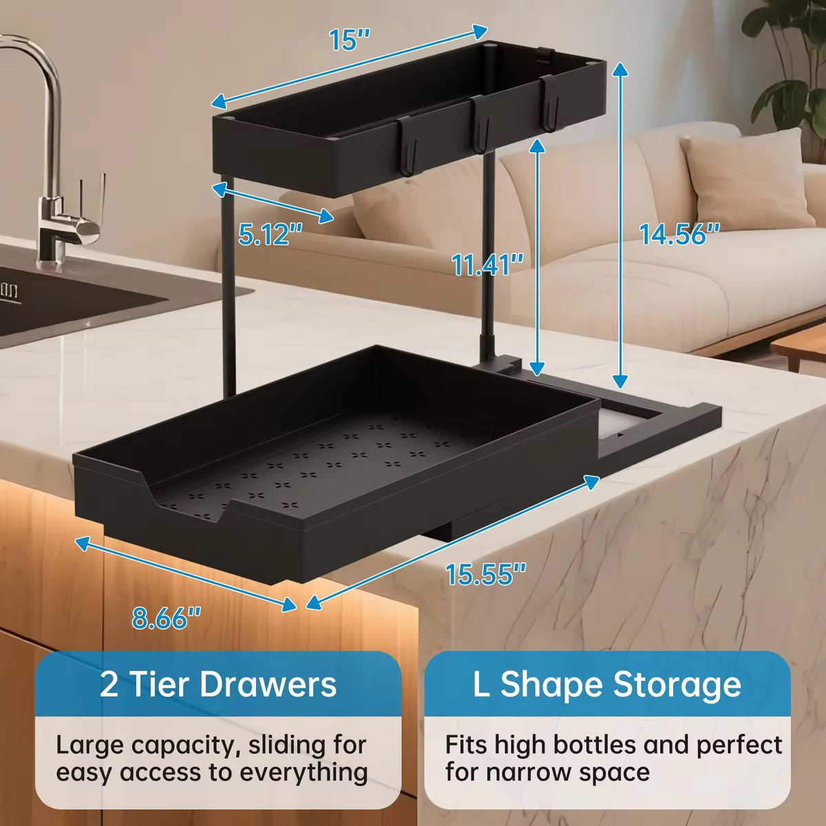 SAVRENZA™ Kệ đựng đồ dưới bồn rửa 2 tầng chữ L nhà bếp
