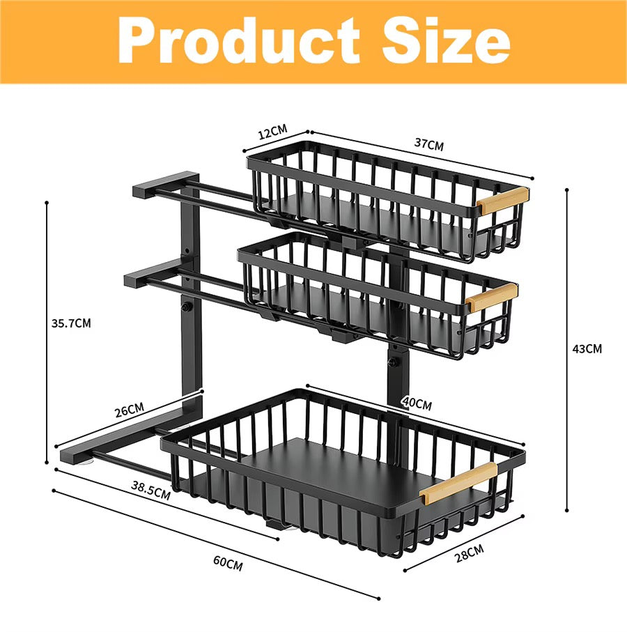 SAVRENZA™ Kệ Dưới Bồn Rửa 3 Tầng Kéo Trượt – Mẫu 2