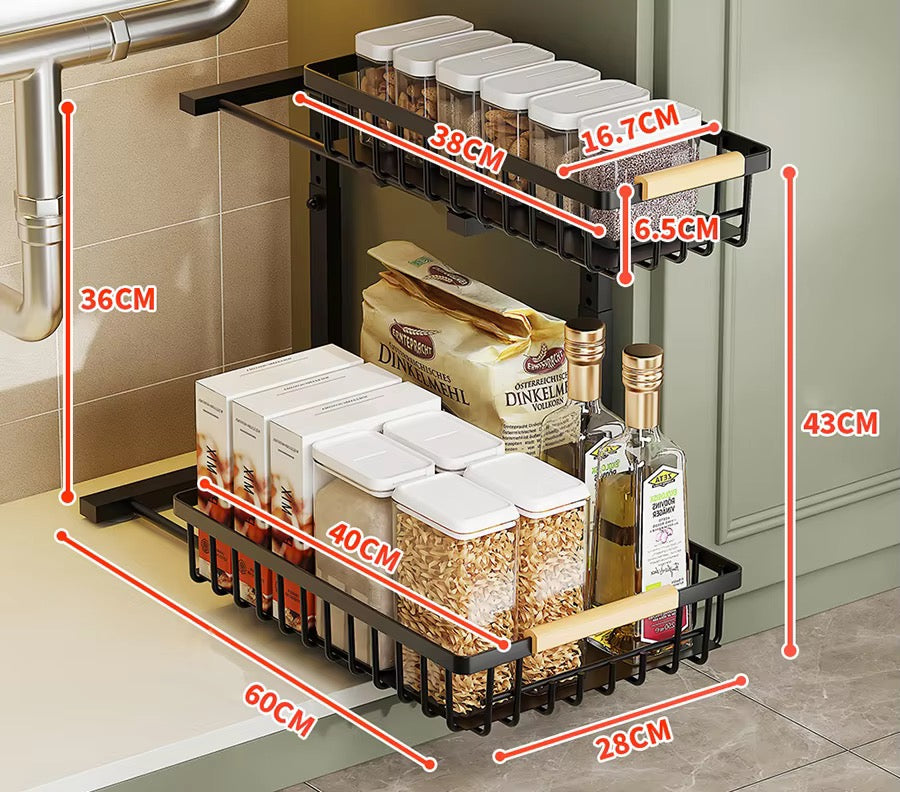 SAVRENZA™ Kệ Dưới Bồn Rửa 3 Tầng Kéo Trượt – Mẫu 2
