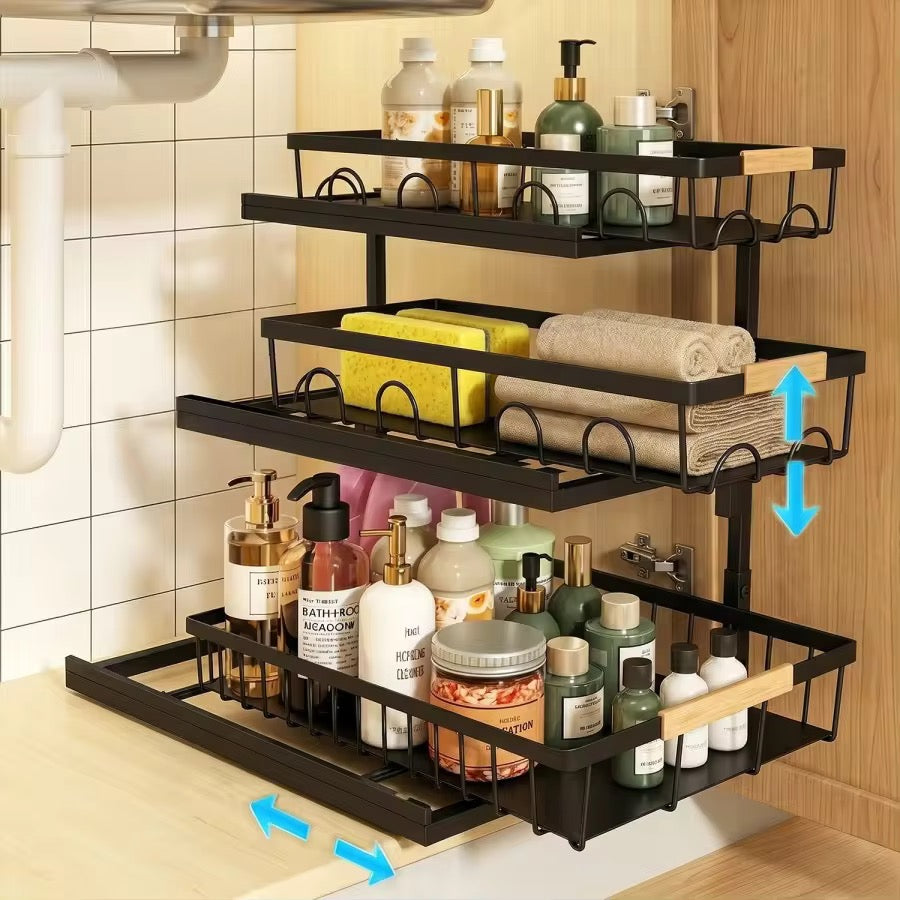 SAVRENZA™ Kệ Dưới Bồn Rửa 3 Tầng Kéo Trượt