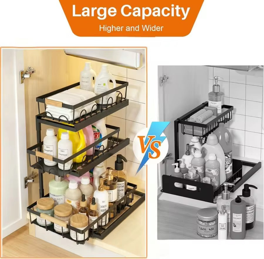 SAVRENZA™ Kệ Dưới Bồn Rửa 3 Tầng Kéo Trượt