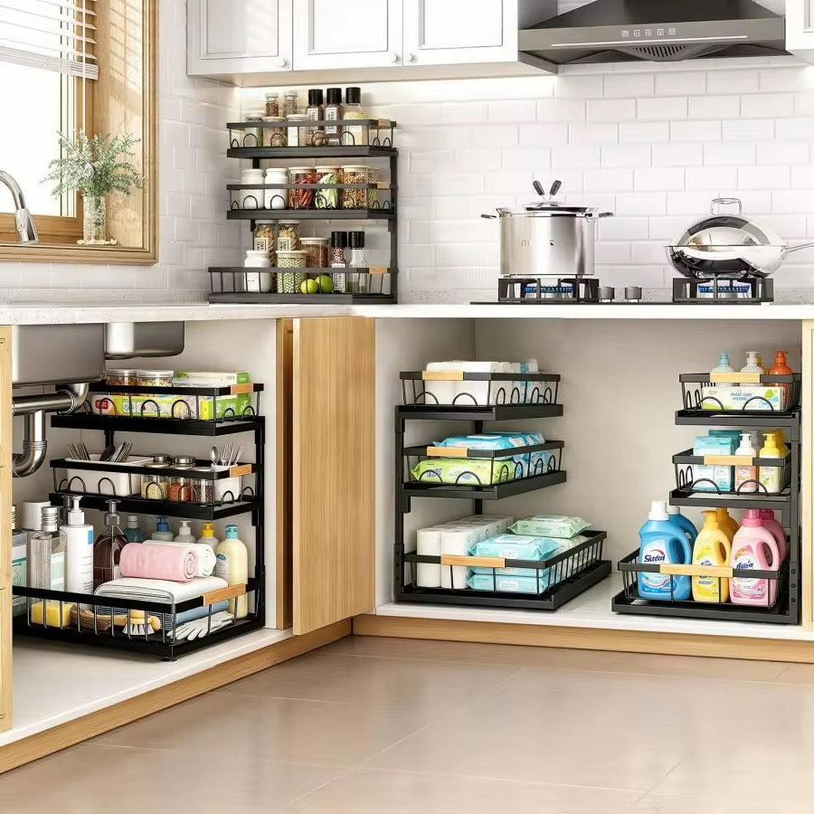 SAVRENZA™ Kệ Dưới Bồn Rửa 3 Tầng Kéo Trượt