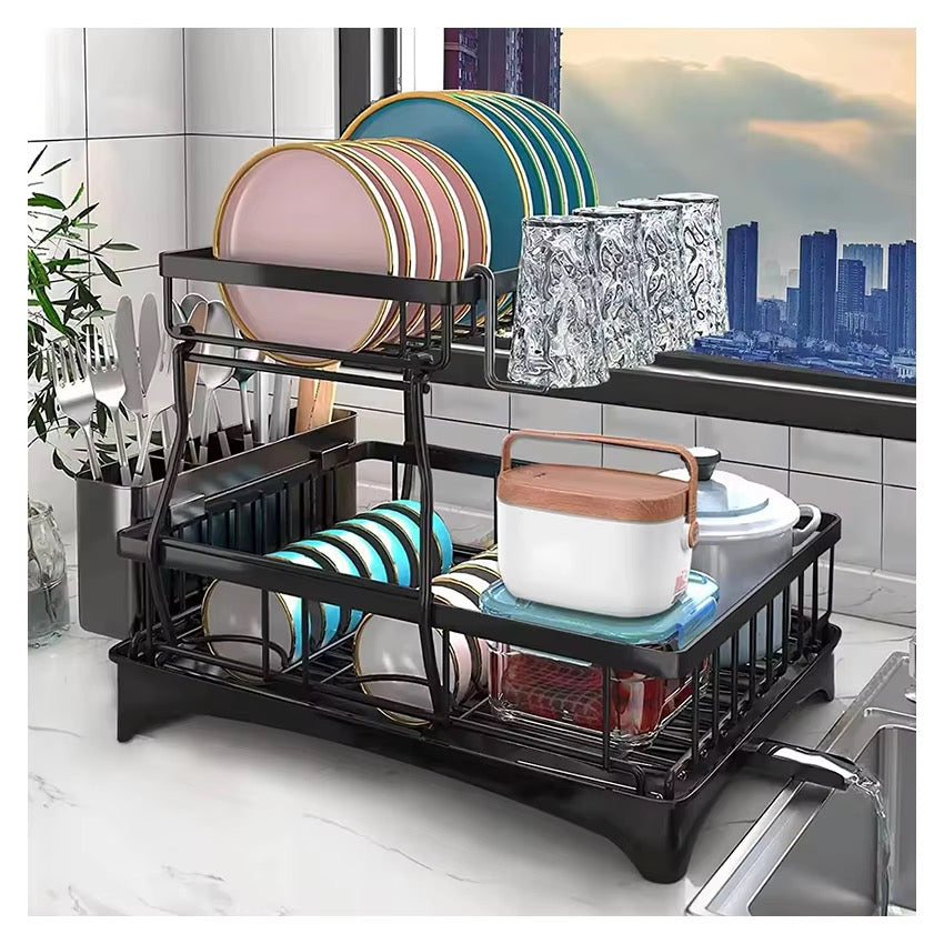 SAVRENZA™ Kệ Úp Chén 2 Tầng Có Khay Thoát Nước