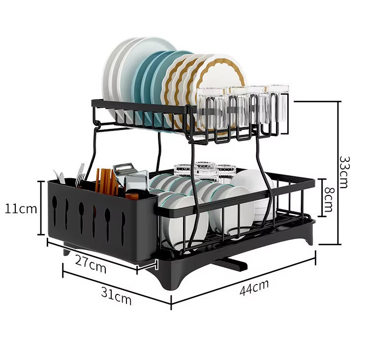 SAVRENZA™ Kệ Úp Chén 2 Tầng Có Khay Thoát Nước