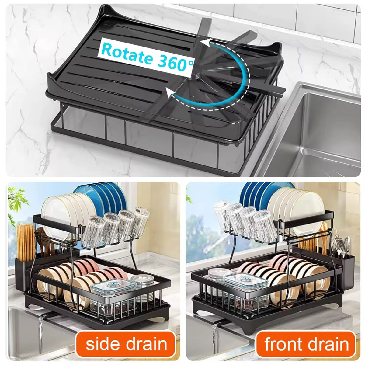 SAVRENZA™ Kệ Úp Chén 2 Tầng Có Khay Thoát Nước