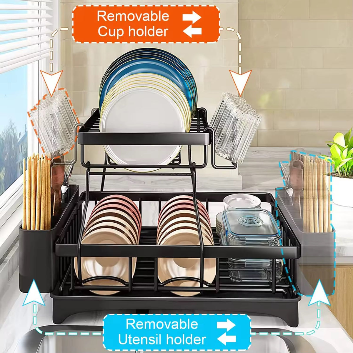 SAVRENZA™ Kệ Úp Chén 2 Tầng Có Khay Thoát Nước